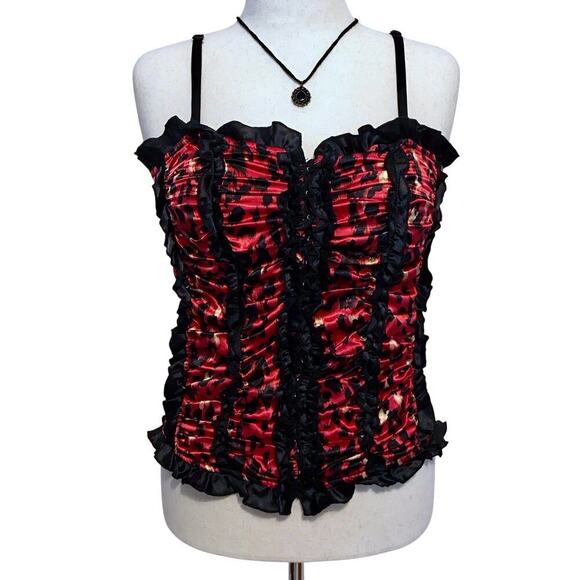Check Me First Tops - Check Me First NWT Red, Black and Beige Leopard Print Bustier Women XL